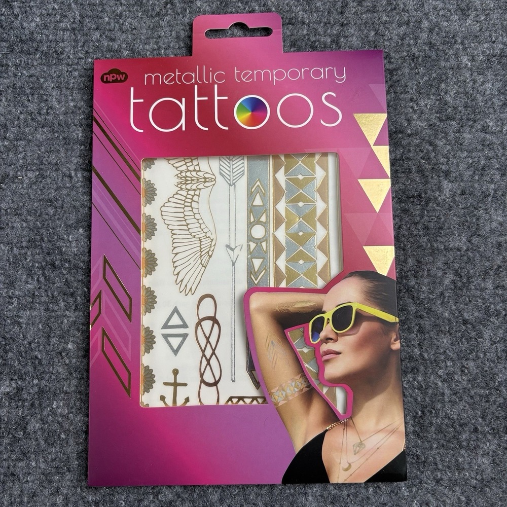 NPW Metallic Temporary Tattoos Gold‎ Silver Festival Boho Body Art Coachella New